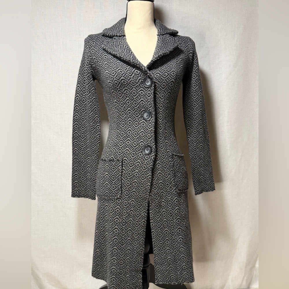 Nine West Black and Gray Patterned Trench Coat